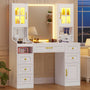 Sikaic Makeup Vanity LED Makeup Vanity with Charging Station White White / Engineered Wood / Modern