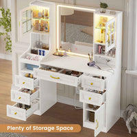 Sikaic Makeup Vanity LED Makeup Vanity with Charging Station White White / Engineered Wood / Modern