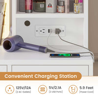 Sikaic Makeup Vanity LED Makeup Vanity with Charging Station White White / Engineered Wood / Modern