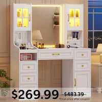 Sikaic Makeup Vanity LED Makeup Vanity with Charging Station White White / Engineered Wood / Modern