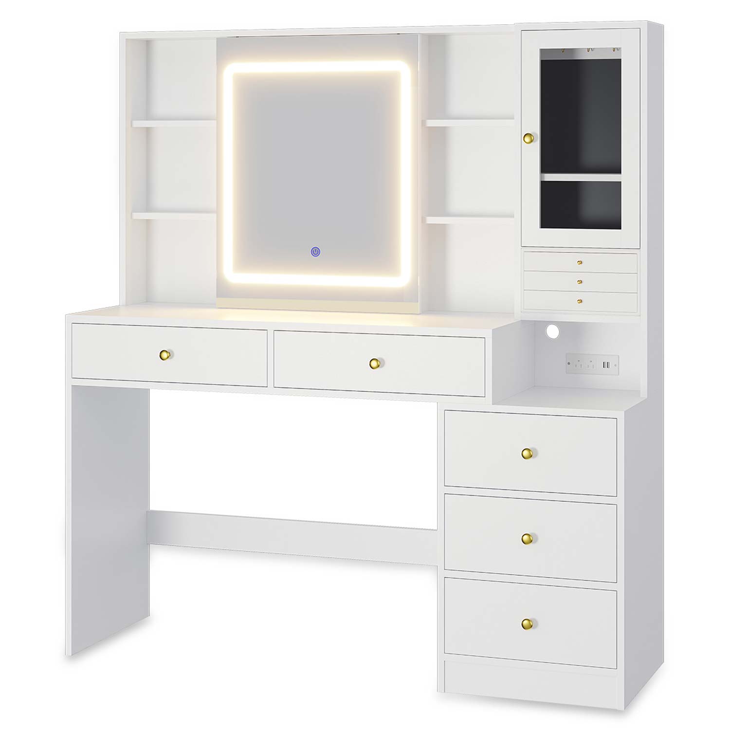 Sikaic Makeup Vanity Desk Dressing Tables with Sliding LED Lighted Mirror, Charging Station, Jewelry Organizer, 5 Drawers, Storage Shelves, White Sikaic Makeup Vanity Desk Dressing Tables with Sliding LED Lighted Mirror, Charging Station, Jewelry Organizer, 5 Drawers, Storage Shelves, White