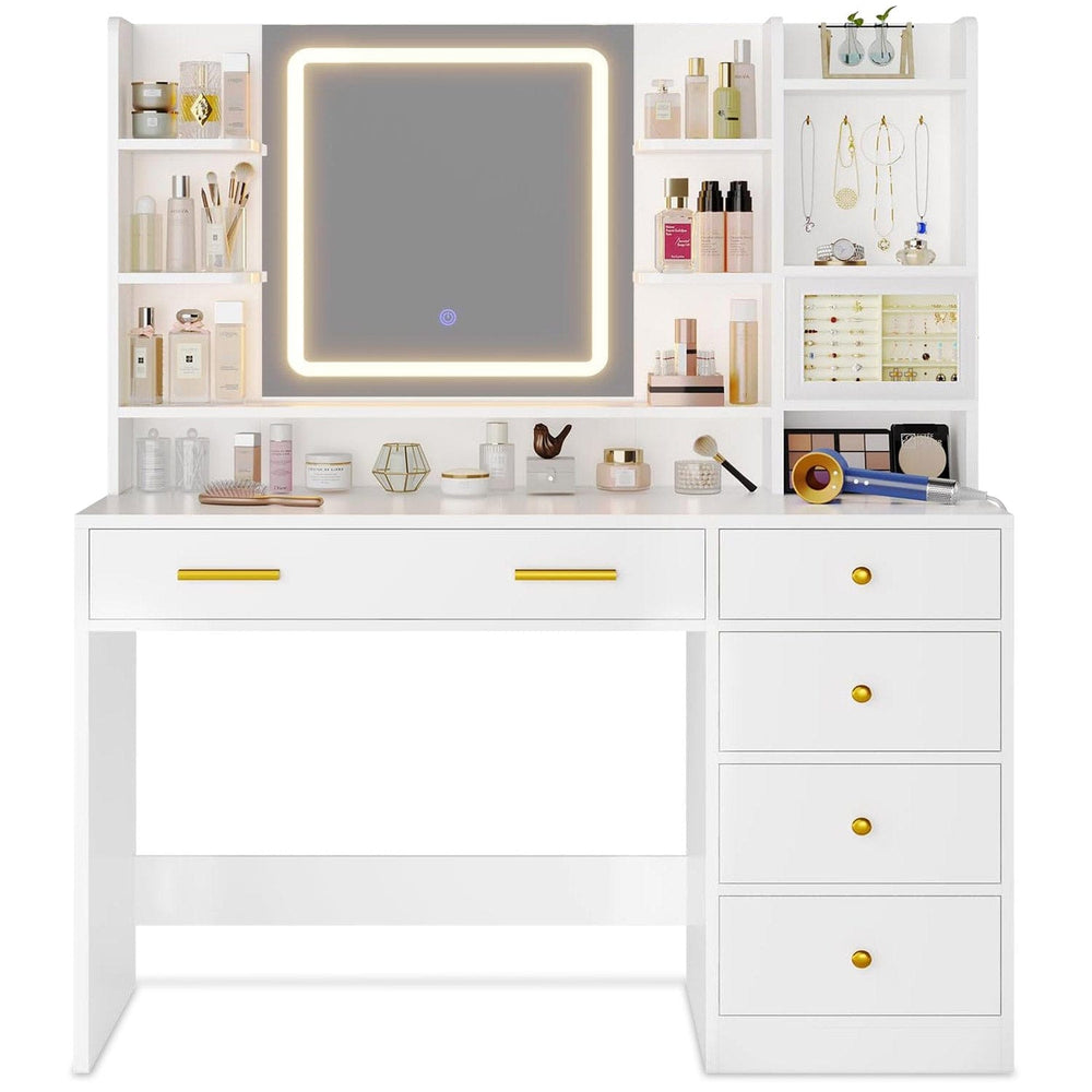 Sikaic Makeup Vanity LED Makeup Vanity with Touch Screen Mirror and Charging Station White White / Engineered Wood / Modern