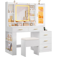 Sikaic Makeup Vanity Makeup Vanity Desk with Sliding LED Lighted Mirror White White / Engineered Wood / Modern