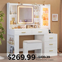 Sikaic Makeup Vanity Makeup Vanity Desk with Sliding LED Lighted Mirror White White / Engineered Wood / Modern