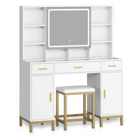 Sikaic Makeup Vanity Makeup Vanity Set with LED Mirror Charging Station White White / Engineered Wood / Modern