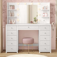 Sikaic Makeup Vanity Makeup Vanity with 11 Drawers and 6 Open Shelves White White / Engineered Wood / Modern