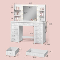 Sikaic Makeup Vanity Makeup Vanity with 11 Drawers and 6 Open Shelves White White / Engineered Wood / Modern