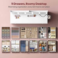 Sikaic Makeup Vanity Makeup Vanity with 11 Drawers and Extra Large Mirror White White / Engineered Wood / Modern