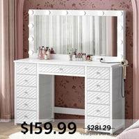 Sikaic Makeup Vanity Makeup Vanity with 11 Drawers and Extra Large Mirror White White / Engineered Wood / Modern