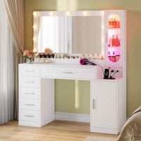 Sikaic Makeup Vanity Makeup Vanity with Large 31.5 Inches Mirror and Lights White White / Engineered Wood / Modern