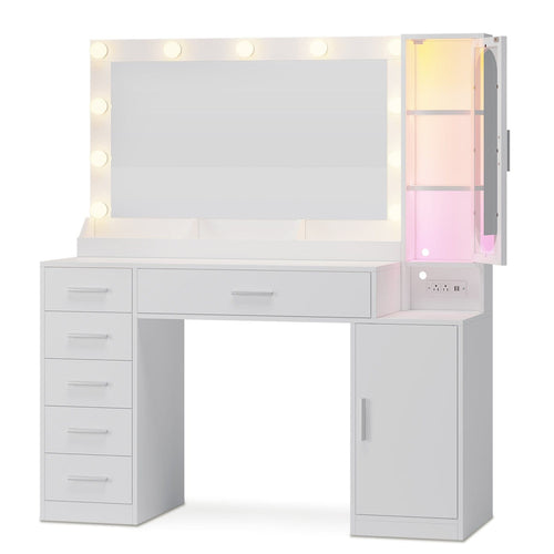 Sikaic Makeup Vanity Makeup Vanity with Large 31.5 Inches Mirror and Lights White White / Engineered Wood / Modern