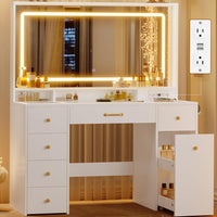 Sikaic Makeup Vanity Makeup Vanity with Large LED Mirror and Power Outlet White White / Engineered Wood / Modern