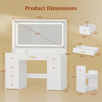 Sikaic Makeup Vanity Makeup Vanity with Large LED Mirror and Power Outlet White White / Engineered Wood / Modern