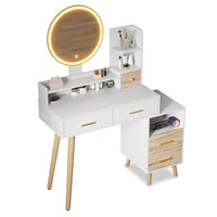 Sikaic Makeup Vanity Makeup Vanity with LED Mirror Drawers White White / Engineered Wood / Modern