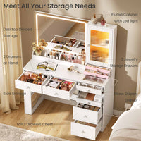 Sikaic Makeup Vanity Makeup Vanity with Mirror and LED Cabinet White White / Engineered Wood / Modern