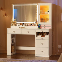Sikaic Makeup Vanity Makeup Vanity with Mirror and LED Cabinet White White / Engineered Wood / Modern