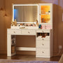 Sikaic Makeup Vanity Makeup Vanity with Mirror and LED Cabinet White White / Engineered Wood / Modern