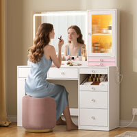 Sikaic Makeup Vanity Makeup Vanity with Mirror and LED Cabinet White White / Engineered Wood / Modern