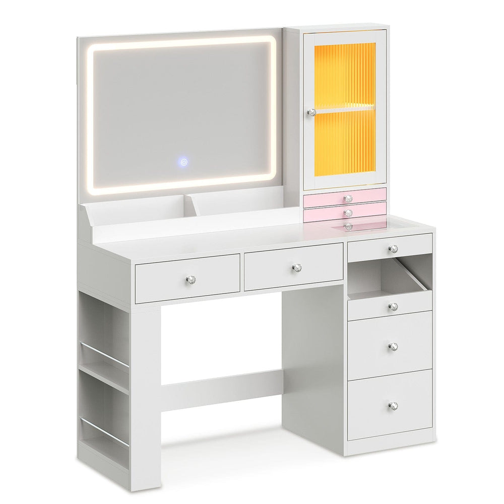 Sikaic Makeup Vanity Makeup Vanity with Mirror and LED Cabinet White White / Engineered Wood / Modern