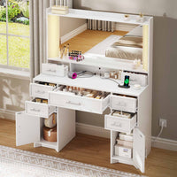 Sikaic Makeup Vanity Makeup Vanity with Mirror and Lights White White / Engineered Wood / Modern