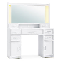Sikaic Makeup Vanity Makeup Vanity with Mirror and Lights White White / Engineered Wood / Modern