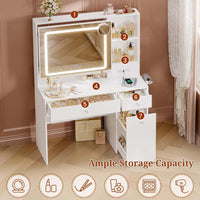 Sikaic Makeup Vanity Makeup Vanity with Pull-Out LED Mirror and Power Outlet White White / Engineered Wood / Modern