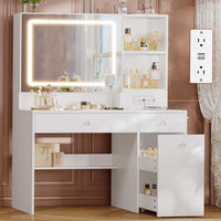 Sikaic Makeup Vanity Makeup Vanity with Pull-Out LED Mirror and Power Outlet White White / Engineered Wood / Modern