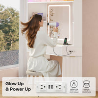 Sikaic Makeup Vanity Makeup Vanity with Sound Sync LED Lights and Glass Top White White / Engineered Wood / Modern