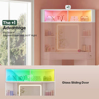 Sikaic Makeup Vanity Makeup Vanity with Sound Sync LED Lights and Glass Top White White / Engineered Wood / Modern
