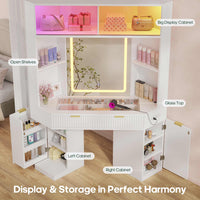 Sikaic Makeup Vanity Makeup Vanity with Sound Sync LED Lights and Glass Top White White / Engineered Wood / Modern