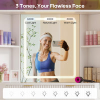 Sikaic Makeup Vanity Makeup Vanity with Sound Sync LED Lights and Glass Top White White / Engineered Wood / Modern