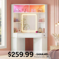 Sikaic Makeup Vanity Makeup Vanity with Sound Sync LED Lights and Glass Top White White / Engineered Wood / Modern