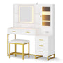 Sikaic Makeup Vanity Makeup Vanity with Stool White White / Engineered Wood / Modern