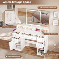 Sikaic Makeup Vanity Makeup Vanity with Trifold Mirror and Charging Station White White / Engineered Wood / Modern