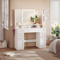 Sikaic Makeup Vanity Makeup Vanity with Trifold Mirror and Charging Station White White / Engineered Wood / Modern