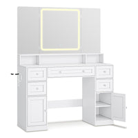 Sikaic Makeup Vanity Makeup Vanity with Trifold Mirror and Charging Station White White / Engineered Wood / Modern