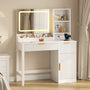 Sikaic Makeup Vanity Sikaic Fluted Vanity Desk with 3-Color LED Mirror and Charging Station Cream White White / Engineered Wood / Modern