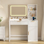 Sikaic Makeup Vanity Sikaic Fluted Vanity Desk with 3-Color LED Mirror and Charging Station Cream White White / Engineered Wood / Modern