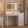 Sikaic Makeup Vanity Sikaic Fluted Vanity Desk with 3-Color LED Mirror and Charging Station Cream White White / Engineered Wood / Modern