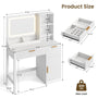Sikaic Makeup Vanity Sikaic Fluted Vanity Desk with 3-Color LED Mirror and Charging Station Cream White White / Engineered Wood / Modern