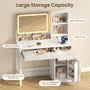 Sikaic Makeup Vanity Sikaic Fluted Vanity Desk with 3-Color LED Mirror and Charging Station Cream White White / Engineered Wood / Modern