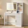 Sikaic Makeup Vanity Sikaic Fluted Vanity Desk with 3-Color LED Mirror and Charging Station Cream White White / Engineered Wood / Modern
