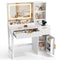 Sikaic Makeup Vanity Sikaic Fluted Vanity Desk with 3-Color LED Mirror and Charging Station Cream White White / Engineered Wood / Modern