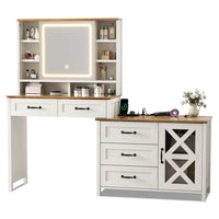 Sikaic Makeup Vanity LED Glass Top Makeup Vanity with Mirror White White / Glass / Farmhouse