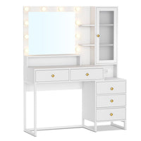 Sikaic Makeup Vanity LED Makeup Vanity with 5 Drawers White White / Glass / Modern