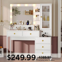 Sikaic Makeup Vanity LED Makeup Vanity with 5 Drawers White White / Glass / Modern
