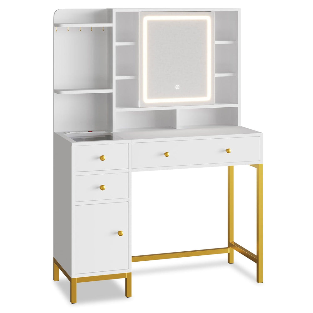 Sikaic Makeup Vanity LED Makeup Vanity with Mirror Charging Station White White / Glass / Modern