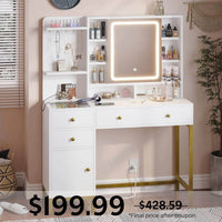 Sikaic Makeup Vanity LED Makeup Vanity with Mirror Charging Station White White / Glass / Modern