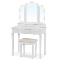 Sikaic Makeup Vanity Makeup Vanity Set with LED Mirror and Stool White White / Glass / Modern