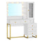 Sikaic Makeup Vanity LED Makeup Vanity with 5 Drawers White & Gold White Gold / Glass / Modern